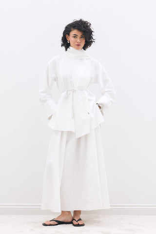 Fular Yakalı Gömlek Beyaz