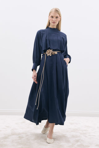 Elva Dökümlü Elbise Lacivert