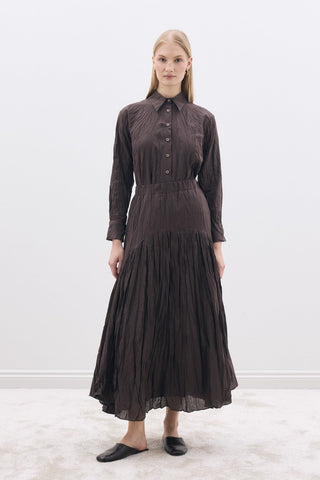 Crease Gömlek / Etek Takım Kahverengi