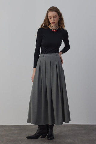 Candy Pileli Etek Gri - Sena Güven