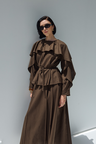 Perna Keten Bluz Kahverengi