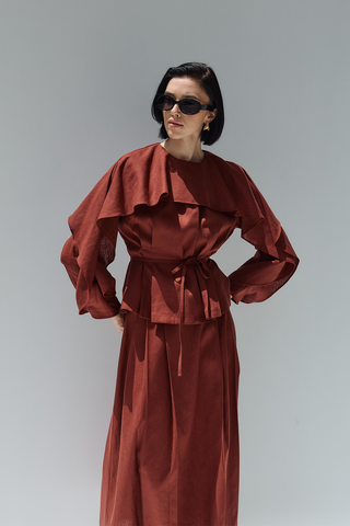 Perna Keten Bluz Kiremit