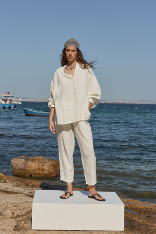 Linen Keten Pantolon Ekru
