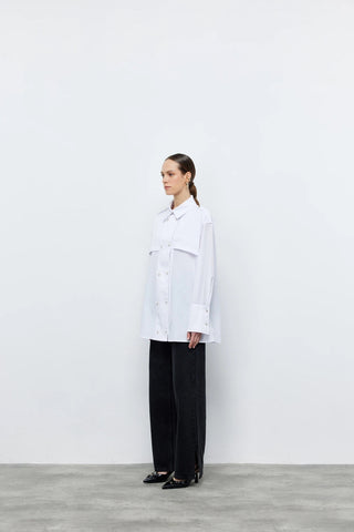 Seul Apoletli Kruvaze Gömlek Beyaz