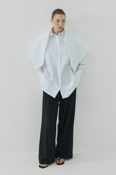 Oversize Fularlı Uzun Gömlek Ekru
