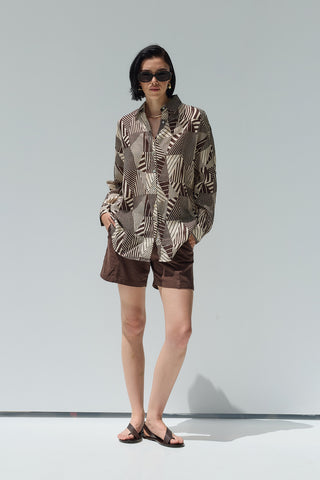 Beliz Keten Gömlek Kahverengi Desenli