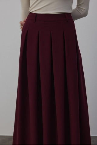 Candy Pileli Etek Bordo