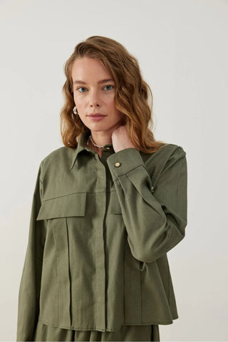 Nota Keten Etek Gömlek Takım Haki