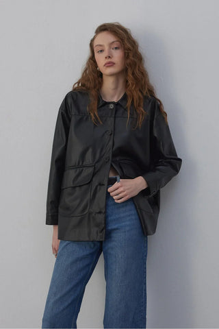 Sabana Astarlı Deri Ceket Siyah