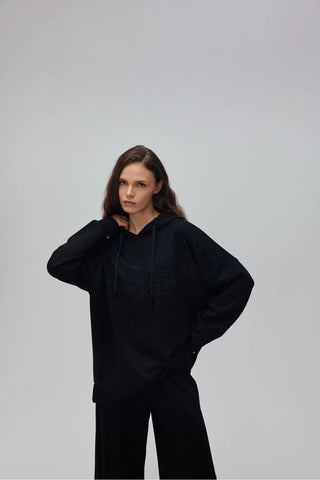 Kapuşonlu Taşlı Oyşo Takım Siyah