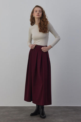 Candy Pileli Etek Bordo