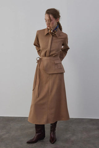 Kamisa Süet Gömlek ve Etek Takım Vizon