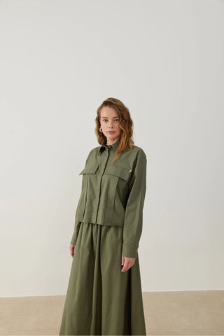 Nota Keten Etek Gömlek Takım Haki