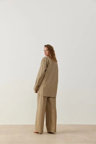 Yuti Gül Broşlu Keten Takım Bej