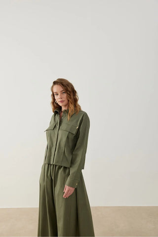 Nota Keten Etek Gömlek Takım Haki