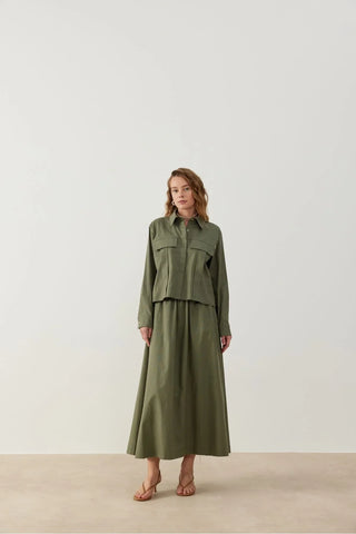 Nota Keten Etek Gömlek Takım Haki