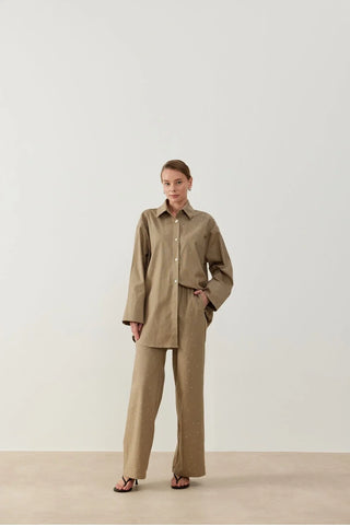 Keten Taşlı Takım Bej