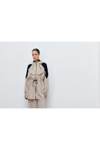 Kontrast Bel Büzgülü Ceket Pantolon Taş