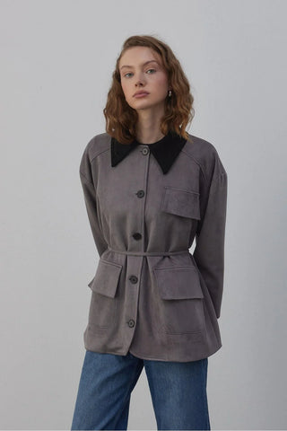 Suti Astarlı Süet Ceket Gri