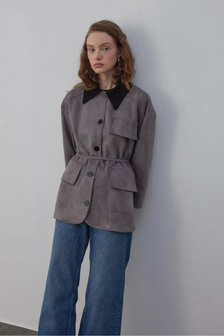 Suti Astarlı Süet Ceket Gri