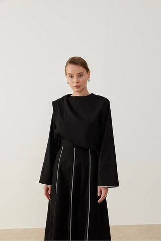 Pely Parça Biyeli Keten Takım Siyah