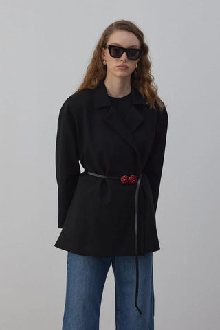 Edy Astarlı Kruvaze Blazer Ceket Siyah