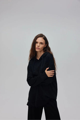 Kapuşonlu Taşlı Oyşo Takım Siyah