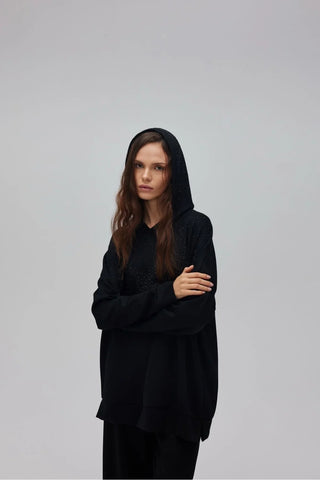 Kapuşonlu Taşlı Oyşo Takım Siyah