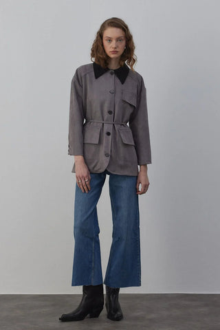 Suti Astarlı Süet Ceket Gri