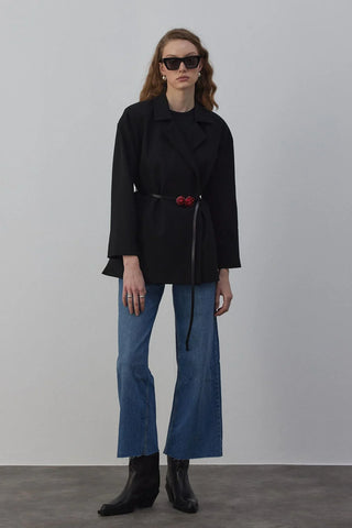 Edy Astarlı Kruvaze Blazer Ceket Siyah