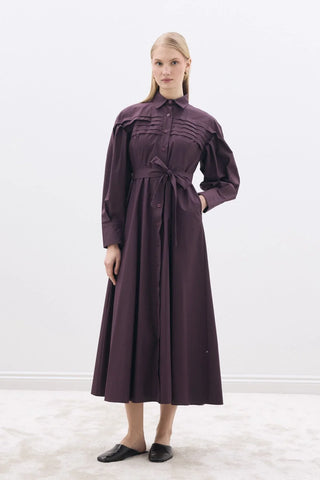 Nervürlü Paris Elbise Mürdüm