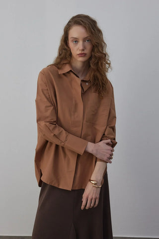 Oversize Poplin Gömlek Kahverengi