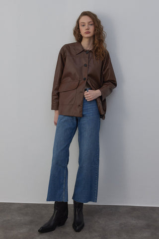 Sabana Astarlı Deri Ceket Kahverengi