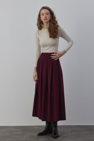 Candy Pileli Etek Bordo