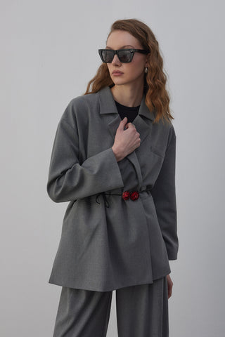 Edy Astarlı Kruvaze Blazer Ceket Gri
