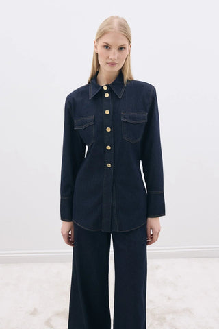 Vatkalı Denim Gömlek Lacivert