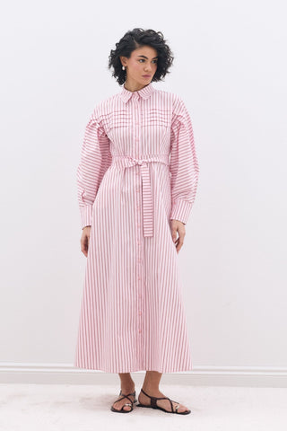 Nervürlü Paris Elbise Pembe Çizgili