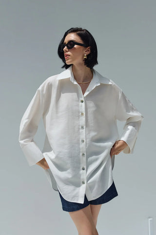 Oversize Keten Gömlek Beyaz
