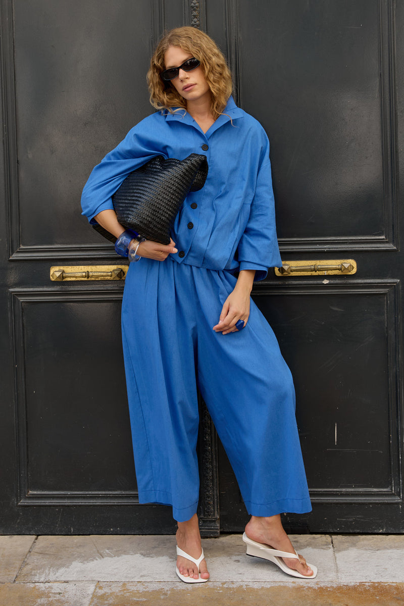 Keten Barrel Pantolon Saks