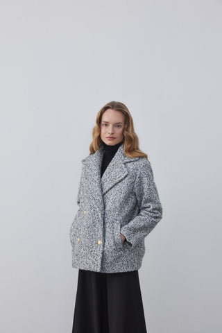 Kruvaze Bukle Kaban Gri