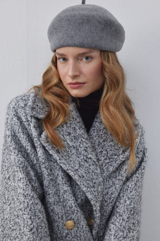 Kruvaze Bukle Kaban Gri