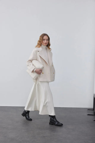 Kruvaze Bukle Kaban Ekru