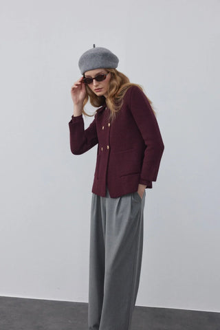 Kruvaze Cozy Hırka Bordo