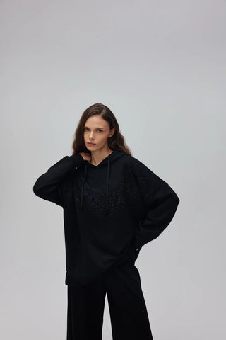 Kapuşonlu Taşlı Oyşo Takım Siyah