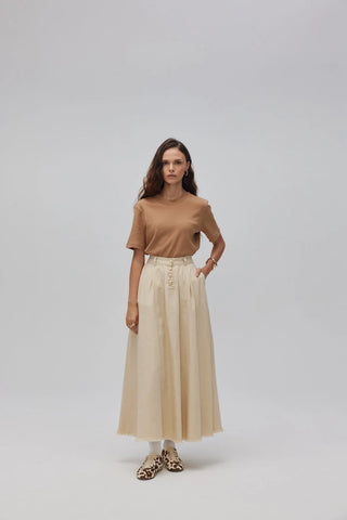 Gabardin Kloş Etek Krem