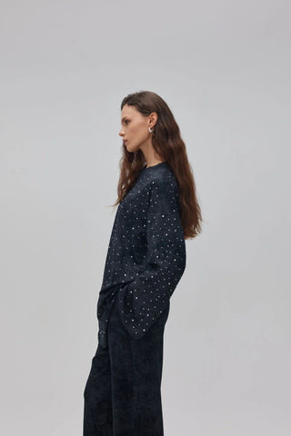 Batik Desenli Taşlı Takım Siyah