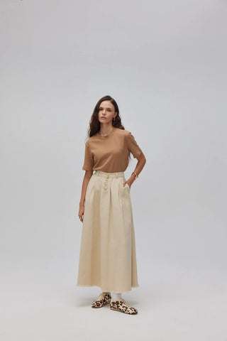 Gabardin Kloş Etek Krem