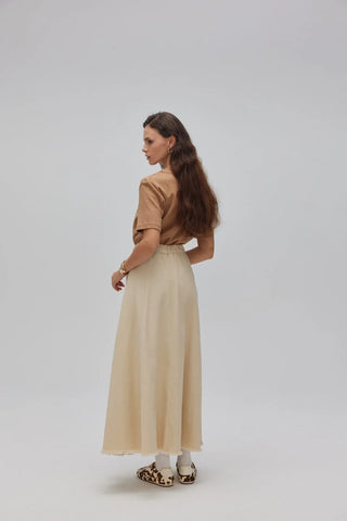 Gabardin Kloş Etek Krem