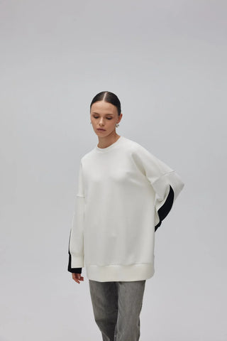 Çift Renk Oyşo Sweatshirt Beyaz