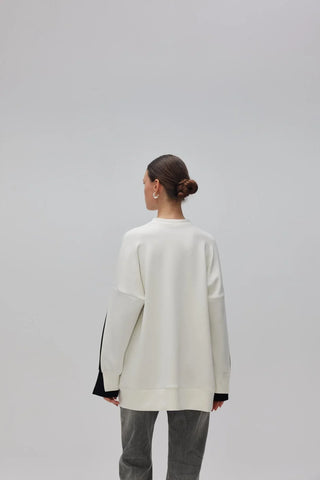 Çift Renk Oyşo Sweatshirt Beyaz